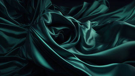 3d render, dark emerald green silky drapery, crumpled fabric background. Generative Aiの素材