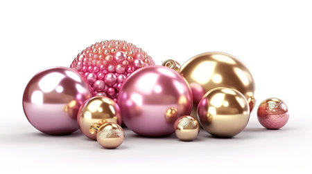 3d render, assorted metallic pink golden balls, objects isolated on white background. Generative Aiの素材