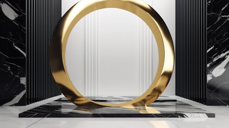 3d render, abstract gold black cylinder rolling on white road loop. Generative Aiの素材