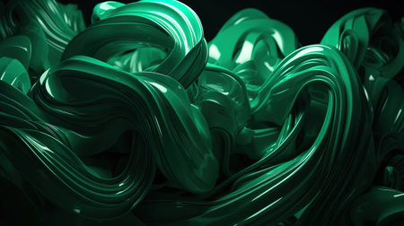 3d render, abstract green background with glossy curvy lines. Generative Aiの素材