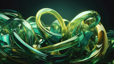3d render, abstract green background with glossy curvy lines. Generative Aiの素材