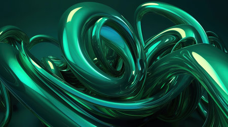 3d render, abstract green background with glossy curvy lines. Generative Aiの素材
