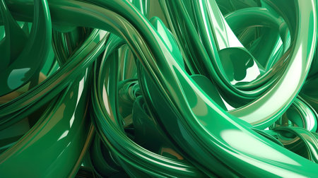3d render, abstract green background with glossy curvy lines. Generative Aiの素材