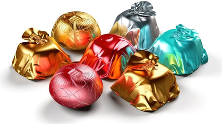 3d rendering, assorted festive clip art: sweets, candies, wrapped chocolates. Generative Aiの素材