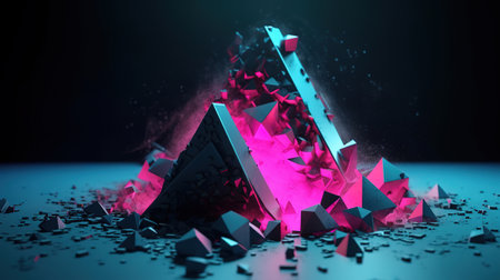 Glowing triangle, pink blue neon light, triangular frame. Generative Aiの素材