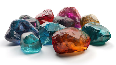 3d render, colorful spiritual crystals isolated on white background. Generative Aiの素材