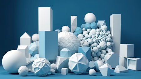 3d render, abstract background, white primitive shapes isolated on blue. Generative Aiの素材