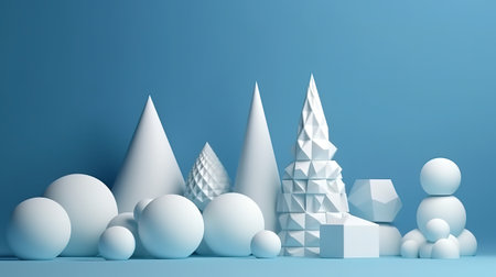 Simple blocks, geometric objects scatter, cone, cube, cylinder, ball, Bright color. Generative Aiの素材