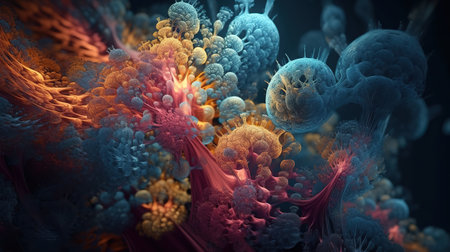 3d render, abstract fractal background, microbiological shapes. Generative Aiの素材
