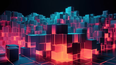 3d render, abstract neon geometric background. Generative Aiの素材