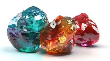 3d render, colorful spiritual crystals isolated on white background. Generative Aiの素材