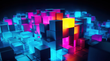 3d render, abstract neon geometric background. Generative Aiの素材