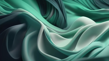 Fashion background with waving fabric layers, white green gradient, Bright color. Generative Aiの素材