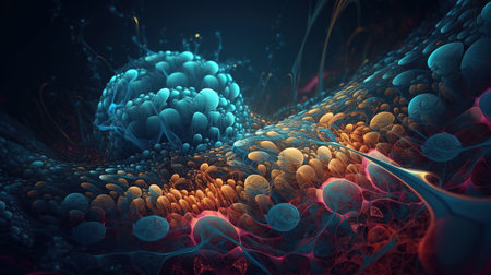 3d render, abstract fractal background, microbiological shapes. Generative Aiの素材