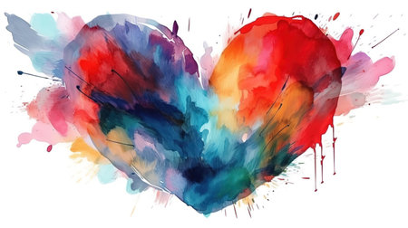 Abstract multicolored heart shape isolated on white background. Generative Aiの素材