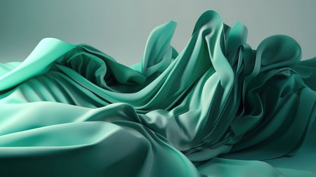 Fashion background with waving fabric layers, white green gradient, Bright color. Generative Aiの素材