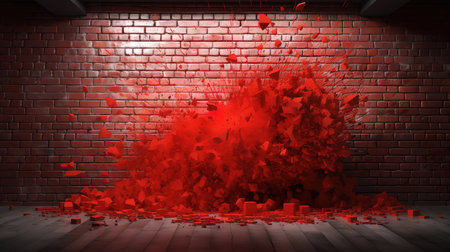Exploding out hole in red brick wall illustration. Generative Aiの素材