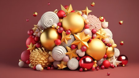 golden stars, candies, snowflakes, Bright color. Generative Aiの素材