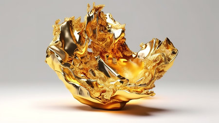 Gold rock stone and golden ring levitating, aesthetic minimalist wallpape. Generative Aiの素材