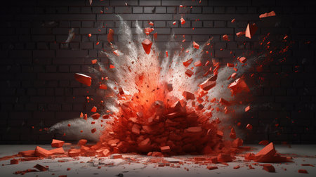 Exploding out hole in red brick wall illustration. Generative Aiの素材