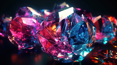 3d rendering, abstract crystal background, faceted glass macro texture. Generative Aiの素材