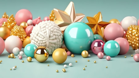 golden stars, candies, snowflakes, Bright color. Generative Aiの素材