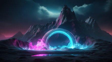 3d render, abstract neon background, mystical cosmic landscape. Generative Aiの素材