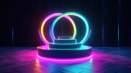 Stones, glowing ring and podium for product presentation, Bright color. Generative Aiの素材