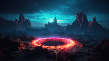 3d render, abstract neon background, mystical cosmic landscape. Generative Aiの素材