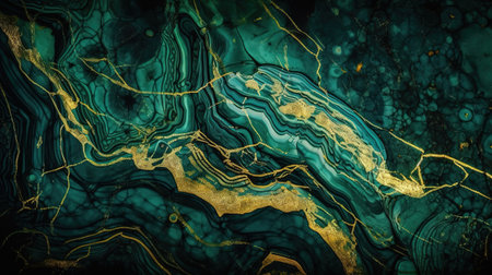 Malachite green agate jasper marble slab with gold glitter veins. Generative Aiの素材