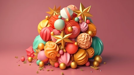 3d Christmas composition made of Christmas balls. Generative Aiの素材