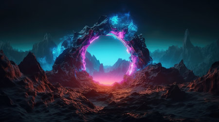 3d render, abstract neon background, mystical cosmic landscape. Generative Aiの素材