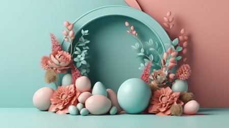 3d render, abstract easter sunny botanical background. Generative Aiの素材