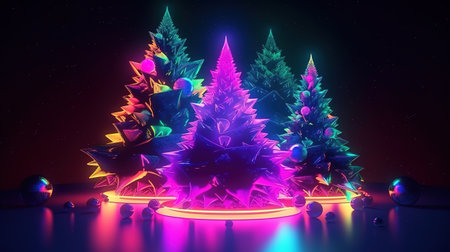3d rendering, holiday wallpaper with Christmas tree. Generative Aiの素材
