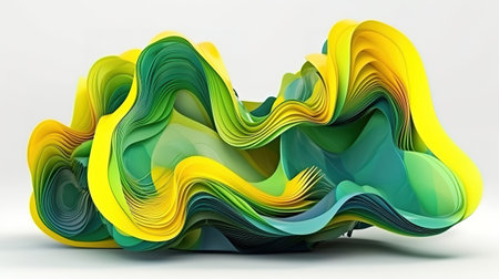 3d render, abstract background, colorful green yellow curvy shape. Generative Aiの素材