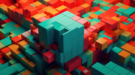 3d render, abstract geometric background, colorful constructor. Generative Aiの素材