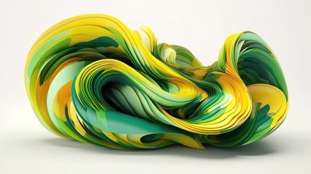 3d render, abstract background, colorful green yellow curvy shape. Generative Aiの素材