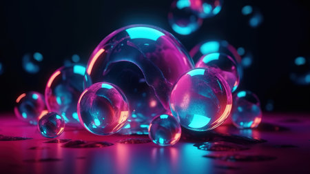 3d render, abstract neon background with glass balls. Generative Aiの素材