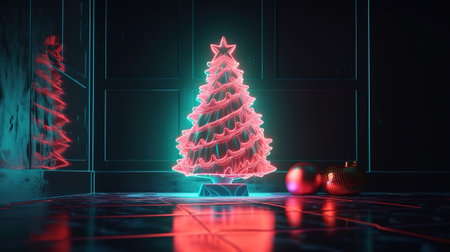 Festive ornaments illuminated with neon light. Generative Aiの素材