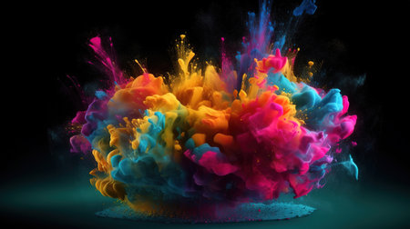 3d render of explosion of colored powder, clouds of colorful dust, Bright color. Generative Aiの素材