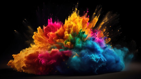 3d render of explosion of colored powder, clouds of colorful dust, Bright color. Generative Aiの素材