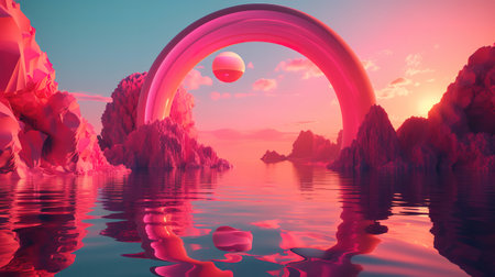 3d render, abstract fantasy panoramic background. Generative Aiの素材