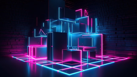 Performance stage decoration illuminated with ultraviolet light. Generative Aiの素材