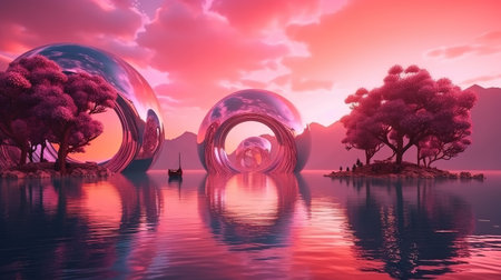 3d render, abstract fantasy panoramic background. Generative Aiの素材