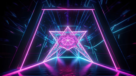 3d render, ultraviolet neon star shape, glowing lines. Generative Aiの素材