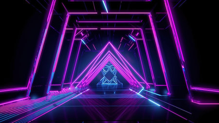 Abstract fashion background, violet neon lights. Generative Aiの素材