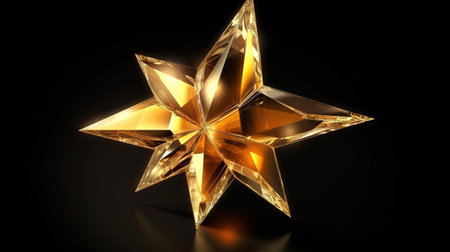 Golden crystal Christmas star element. 3d illustration, Bright color. Generative Aiの素材