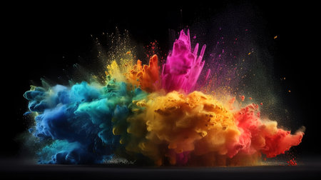 3d render of explosion of colored powder, clouds of colorful dust, Bright color. Generative Aiの素材