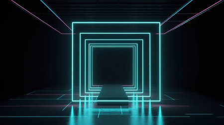 3d render. Abstract background with glowing neon rectangular frame. Generative Aiの素材