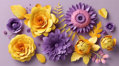 Isolated botanical design elements, bright candy colors, decorative embellishment. Generative Aiの素材